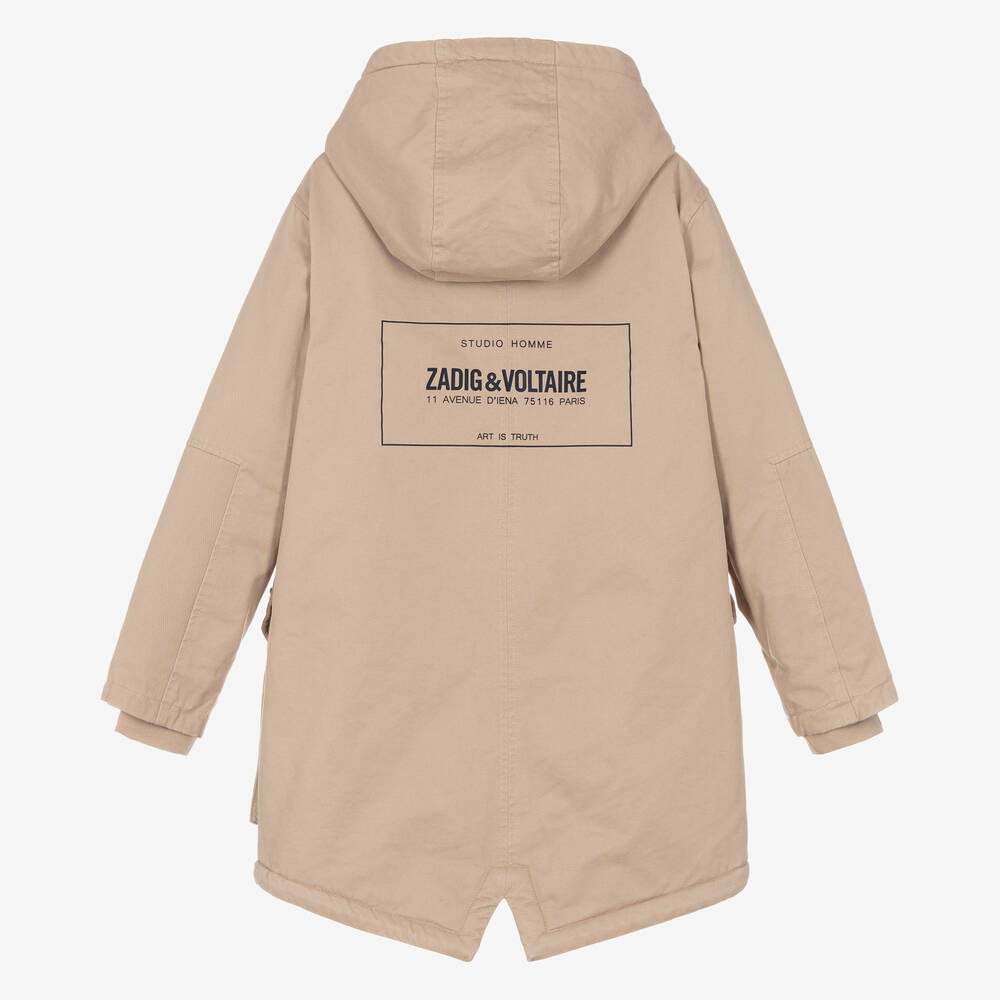 Zadig&Voltaire-Teen Boys Beige Hooded Parka Coat | Childrensalon Outlet