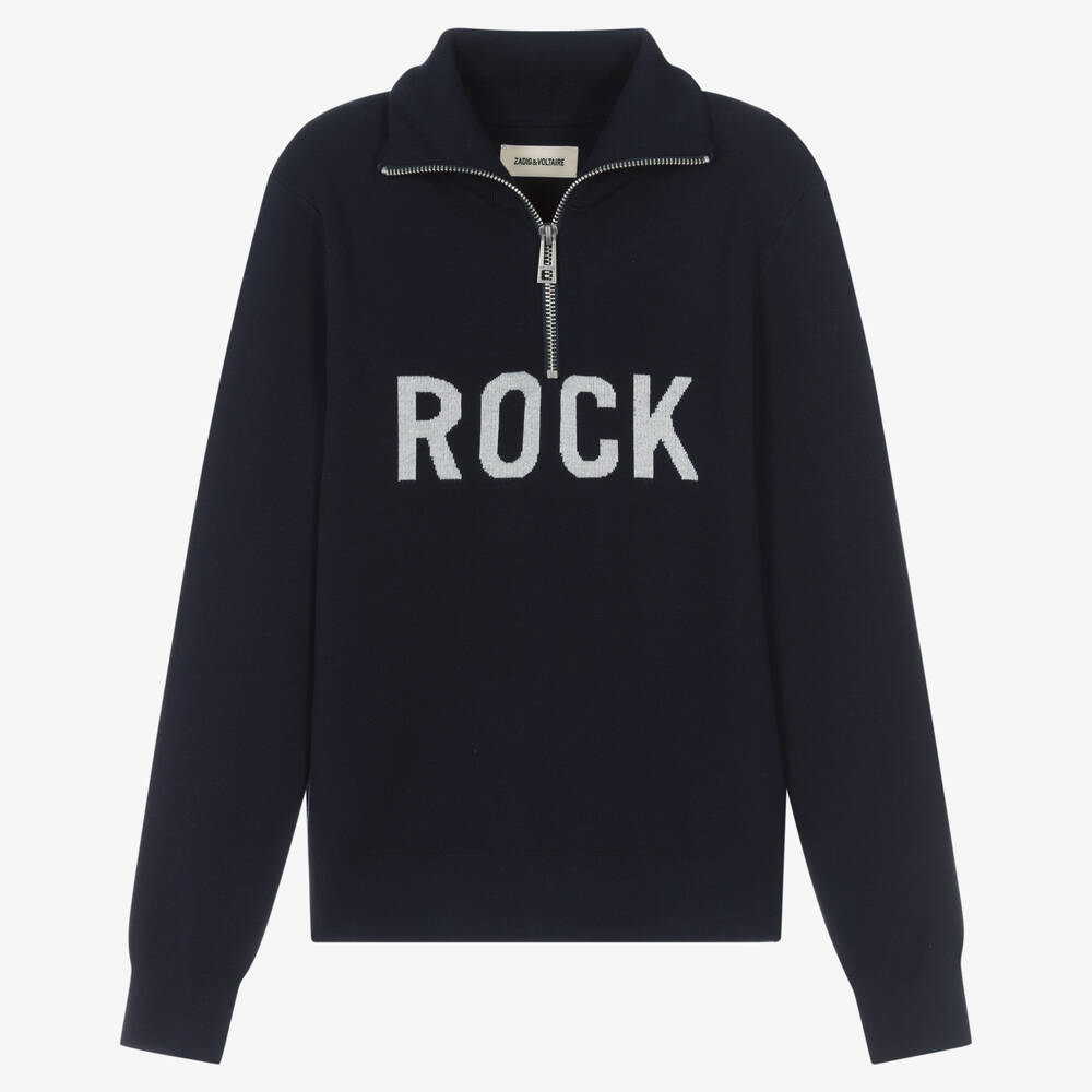 Zadig Voltaire Teen Boys Blue Half Zip Sweater Childrensalon Outlet