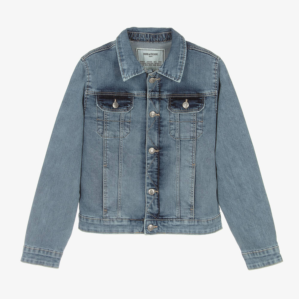 Zadig&Voltaire - Teen Boys Blue Skull Print Denim Jacket | Childrensalon