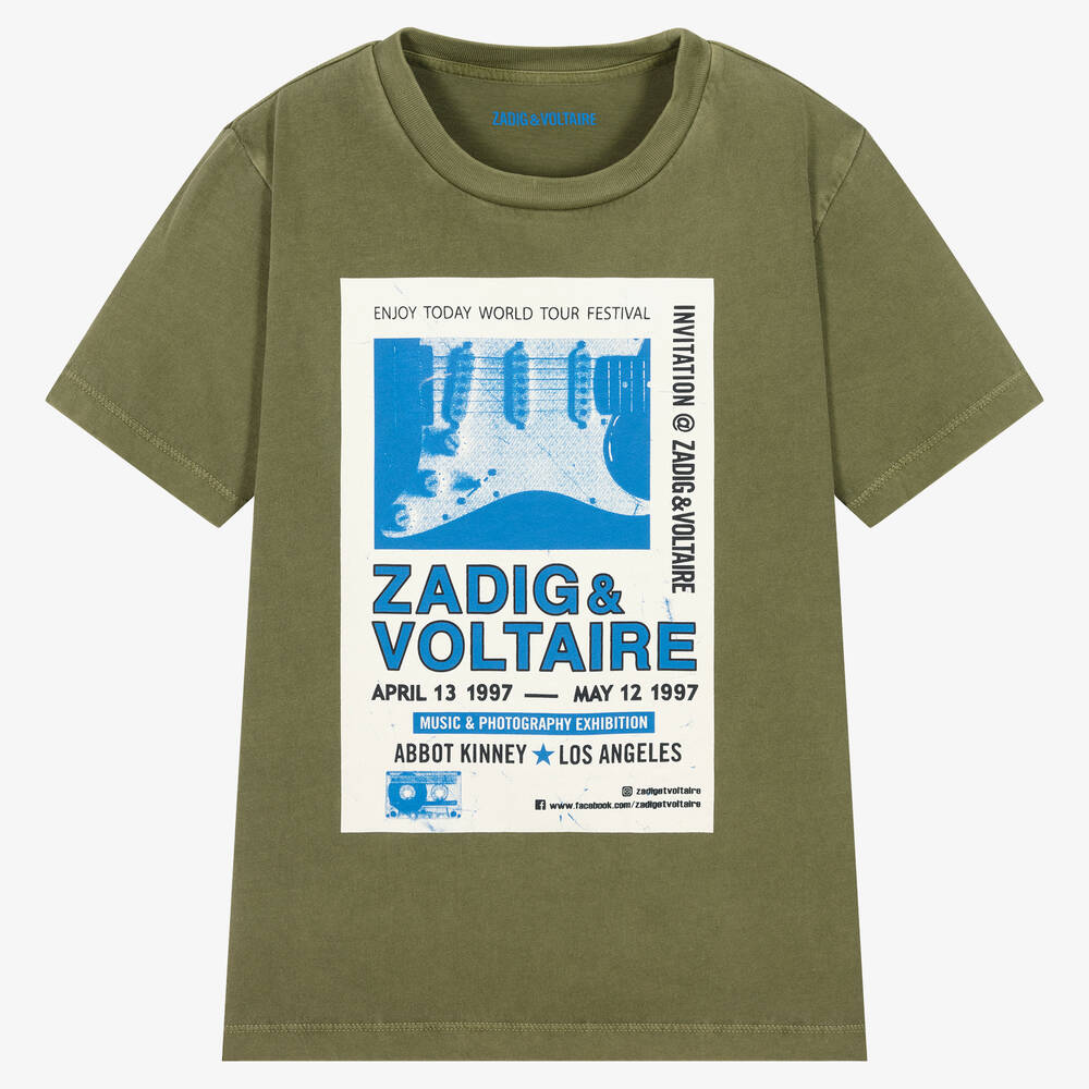 Zadig&Voltaire - تيشيرت تينز ولادي قطن لون أخضر كاكي | Childrensalon