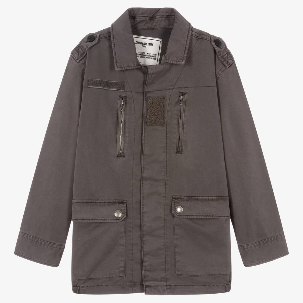 Zadig&Voltaire - Graue bestickte Teen Military-Jacke | Childrensalon