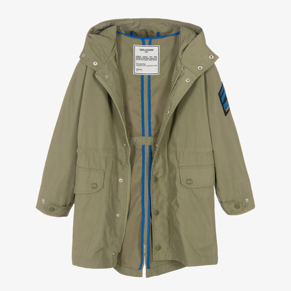 Zadig&Voltaire-معطف باركا تينز ولادي لون أخضر كاكي | Childrensalon Outlet