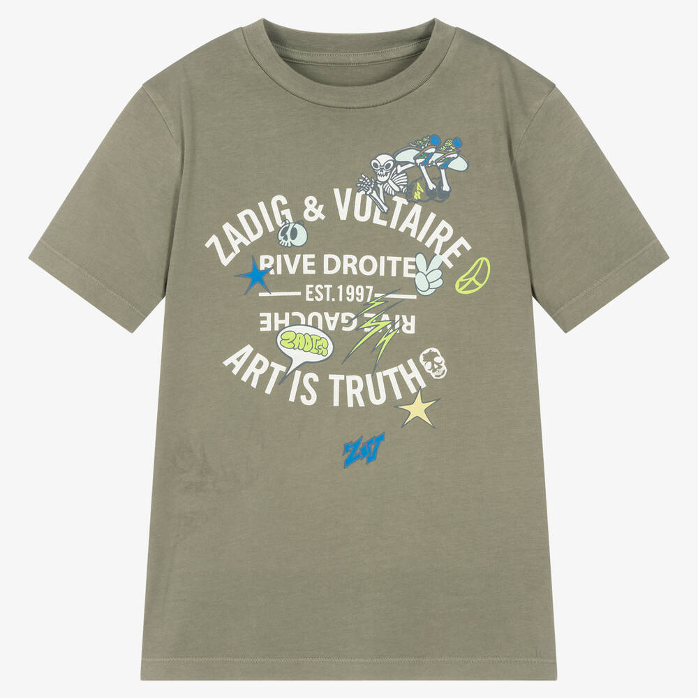 Zadig&Voltaire - Teen Boys Khaki Green Printed T-Shirt | Childrensalon