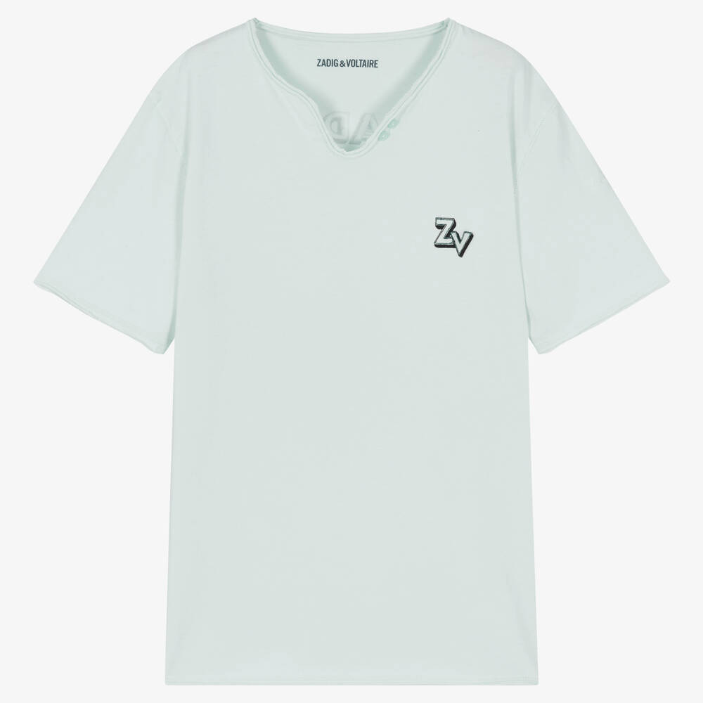 Zadig&Voltaire - Teen Boys Pale Blue Cotton Logo T-Shirt | Childrensalon
