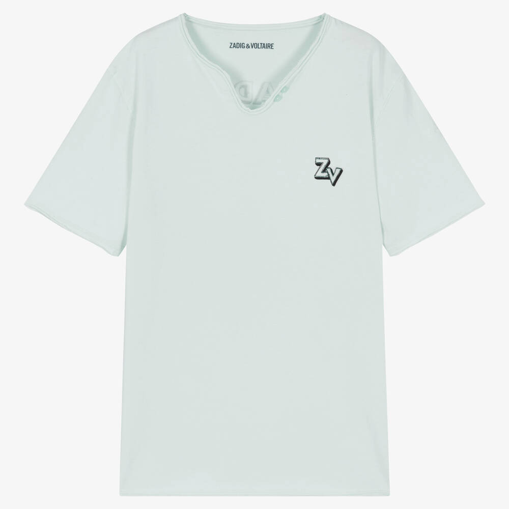 Zadig&Voltaire-Teen Boys Pale Blue Cotton Logo T-Shirt | Childrensalon Outlet