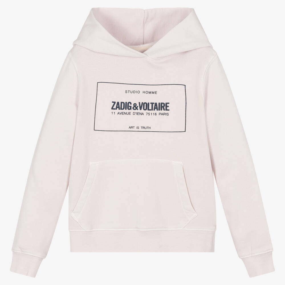 Zadig&Voltaire - Teen Boys Pink Cotton Box Logo Hoodie | Childrensalon