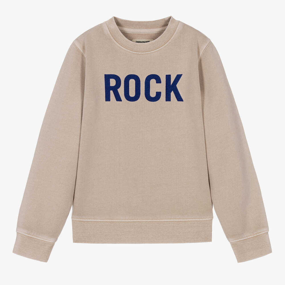 Zadig&Voltaire - Teen Boys Washed Beige Slogan Sweatshirt | Childrensalon