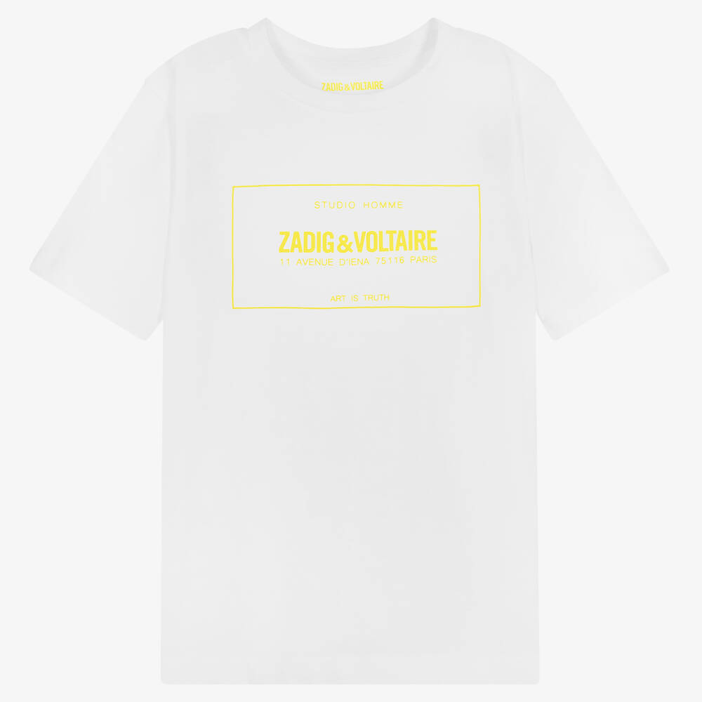 Zadig&Voltaire - تيشيرت تينز ولادي قطن عضوي لون أبيض وأصفر | Childrensalon