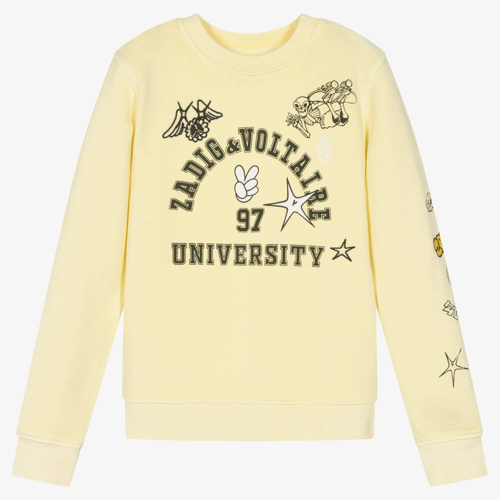 Zadig&Voltaire - Sweat jaune universitaire en coton | Childrensalon