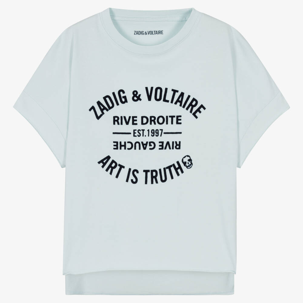 Zadig&Voltaire - Teen Girls Blue Cotton Logo T-Shirt | Childrensalon