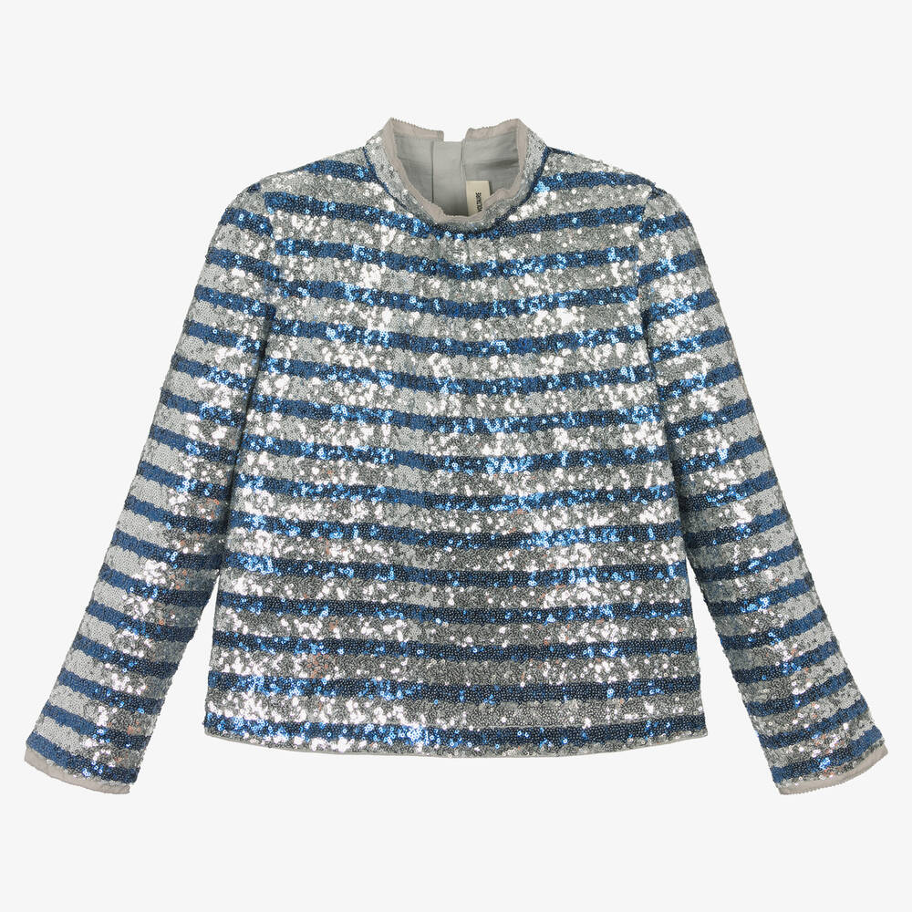 Zadig&Voltaire - Blouse bleue et argentée en sequins | Childrensalon