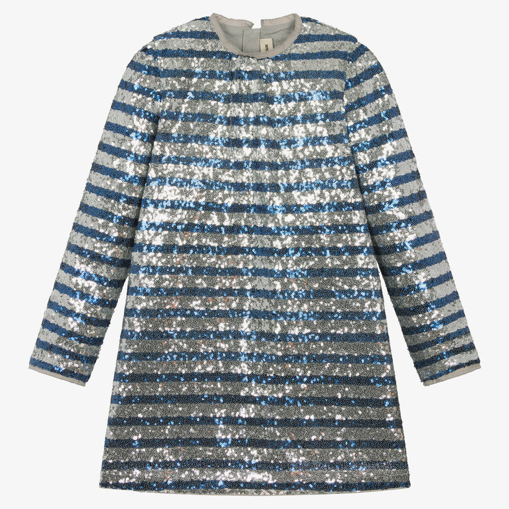 Zadig Voltaire Robe bleue et argentee en sequins Childrensalon Outlet