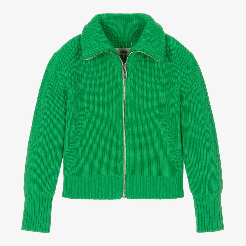 Zadig&Voltaire - Teen Girls Green Knitted Zip-Up Top | Childrensalon