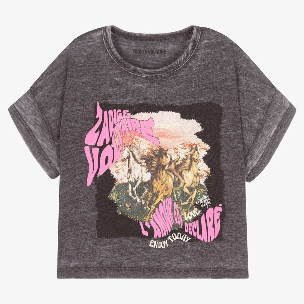 Zadig&Voltaire-Teen Girls Grey Cotton T-Shirt | Childrensalon Outlet