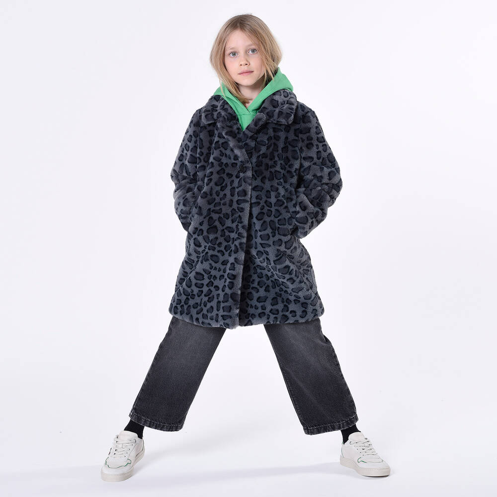 Zadig&Voltaire-Teen Girls Grey Leopard Faux Fur Coat | Childrensalon Outlet