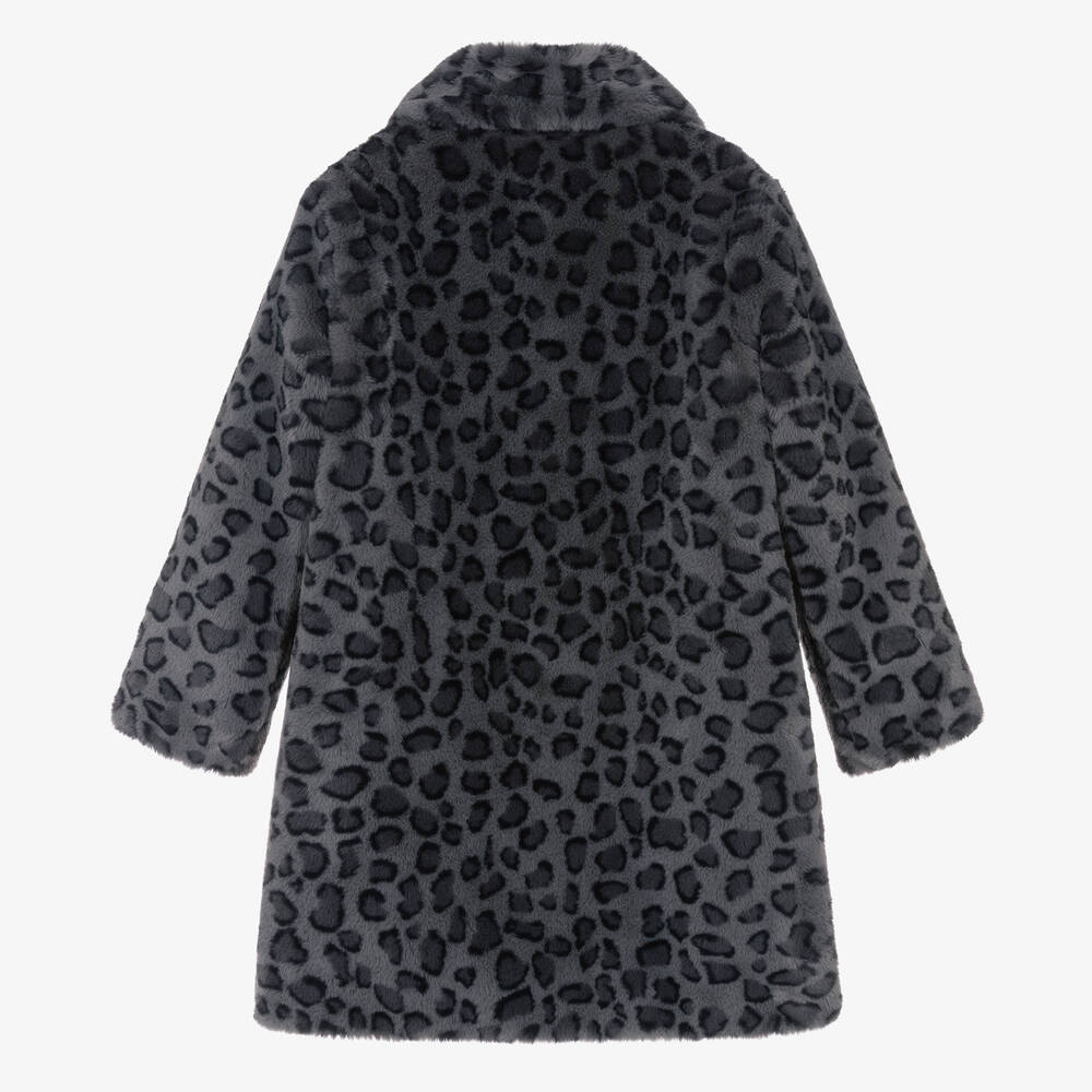 Zadig&Voltaire-Teen Girls Grey Leopard Faux Fur Coat | Childrensalon Outlet