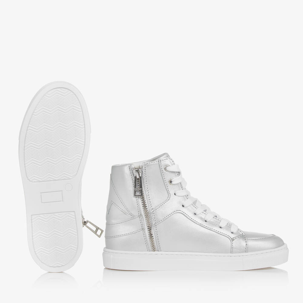 Zadig&Voltaire-Teen Girls Silver Leather High-Top Trainers | Childrensalon Outlet