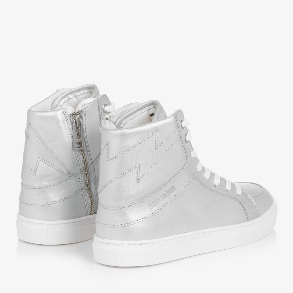 Zadig&Voltaire-Teen Girls Silver Leather High-Top Trainers | Childrensalon Outlet