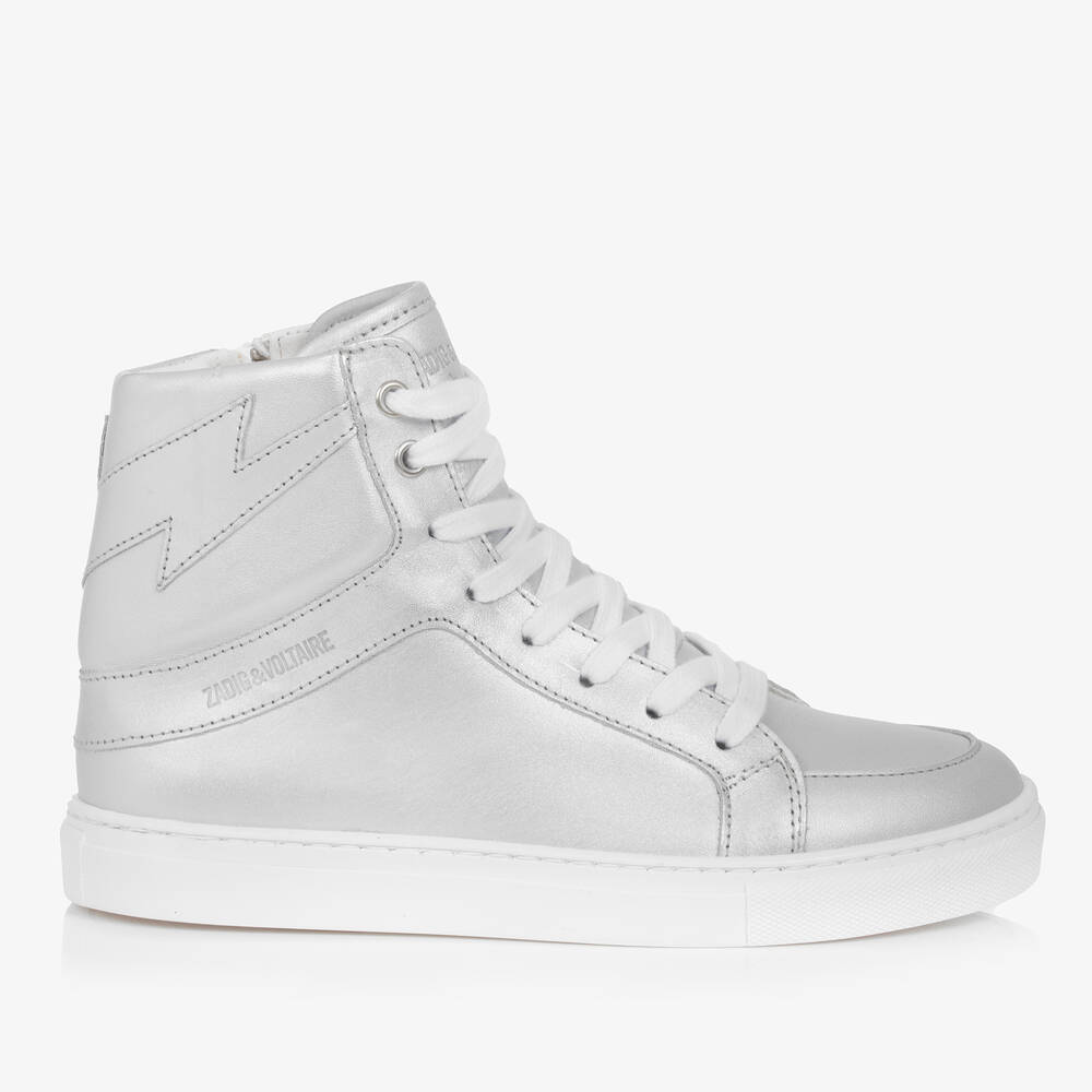 Zadig&Voltaire-Teen Girls Silver Leather High-Top Trainers | Childrensalon Outlet