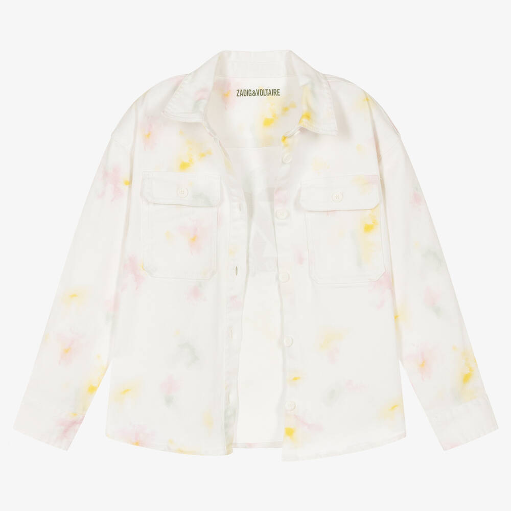Zadig Voltaire Teen Girls White Tie Dye Denim Jacket