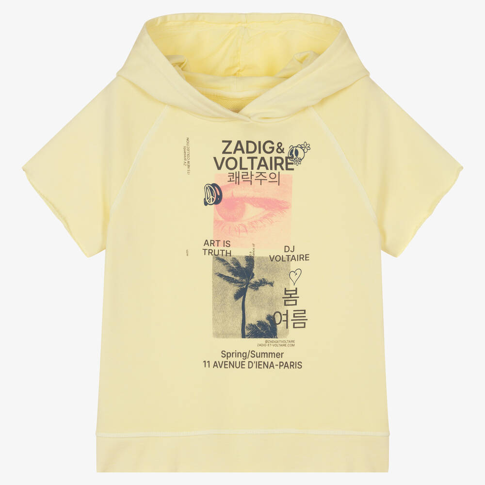 Zadig&Voltaire - Sweat à capuche jaune en coton ado | Childrensalon