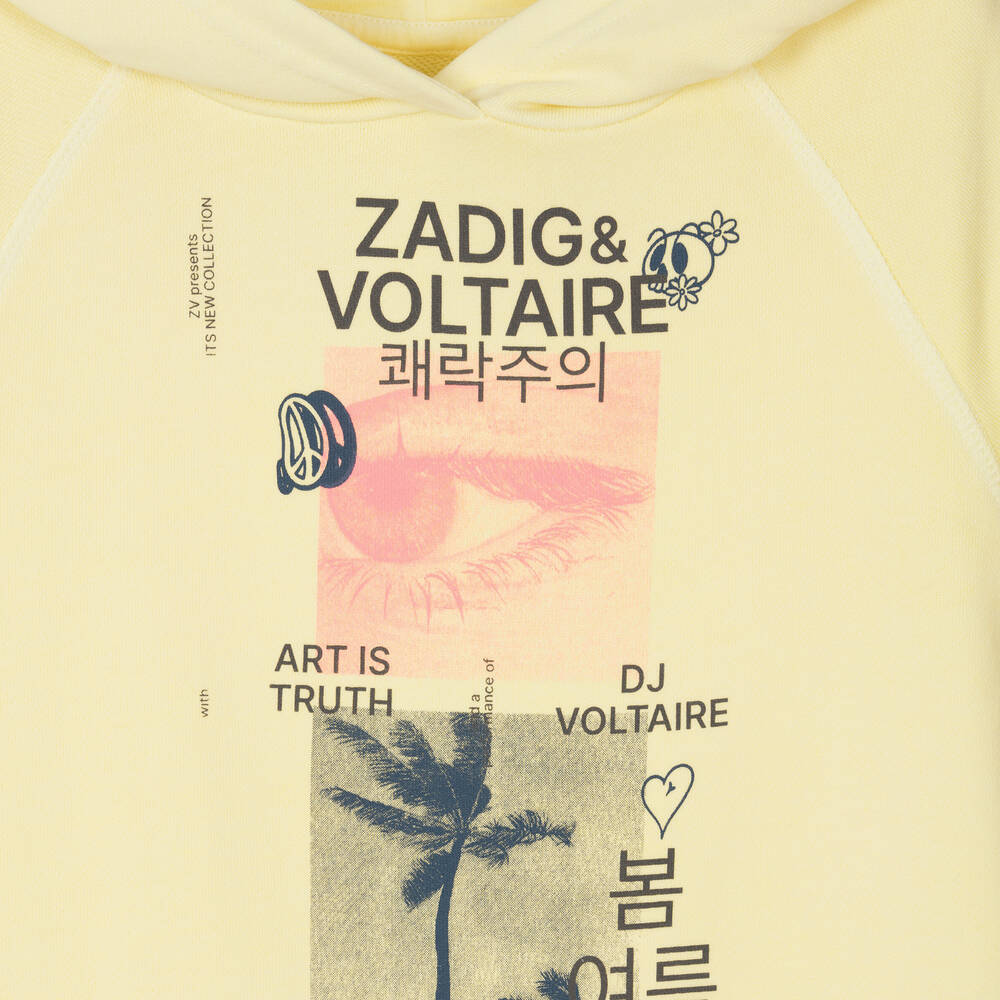 Zadig&Voltaire-توب هودي تينز بناتي قطن لون أصفر | Childrensalon Outlet