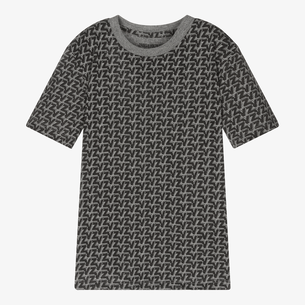 Zadig&Voltaire - Серая футболка с черной надписью для подростков | Childrensalon