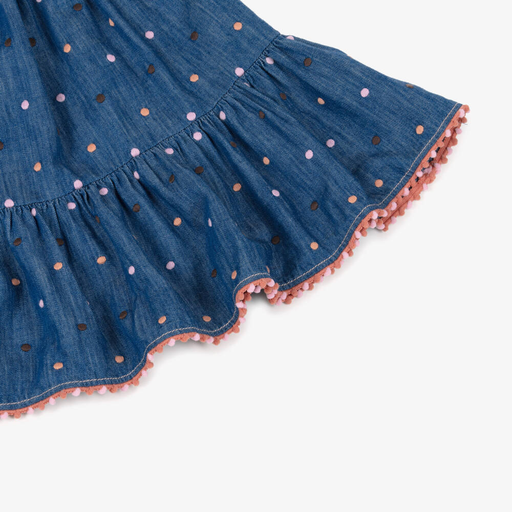 Zimmermann-Blue Denim Bow Polka Dot Strappy Dress | Childrensalon Outlet