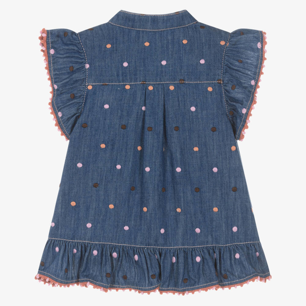Zimmermann-Blue Denim Polka Dot Blouse | Childrensalon Outlet