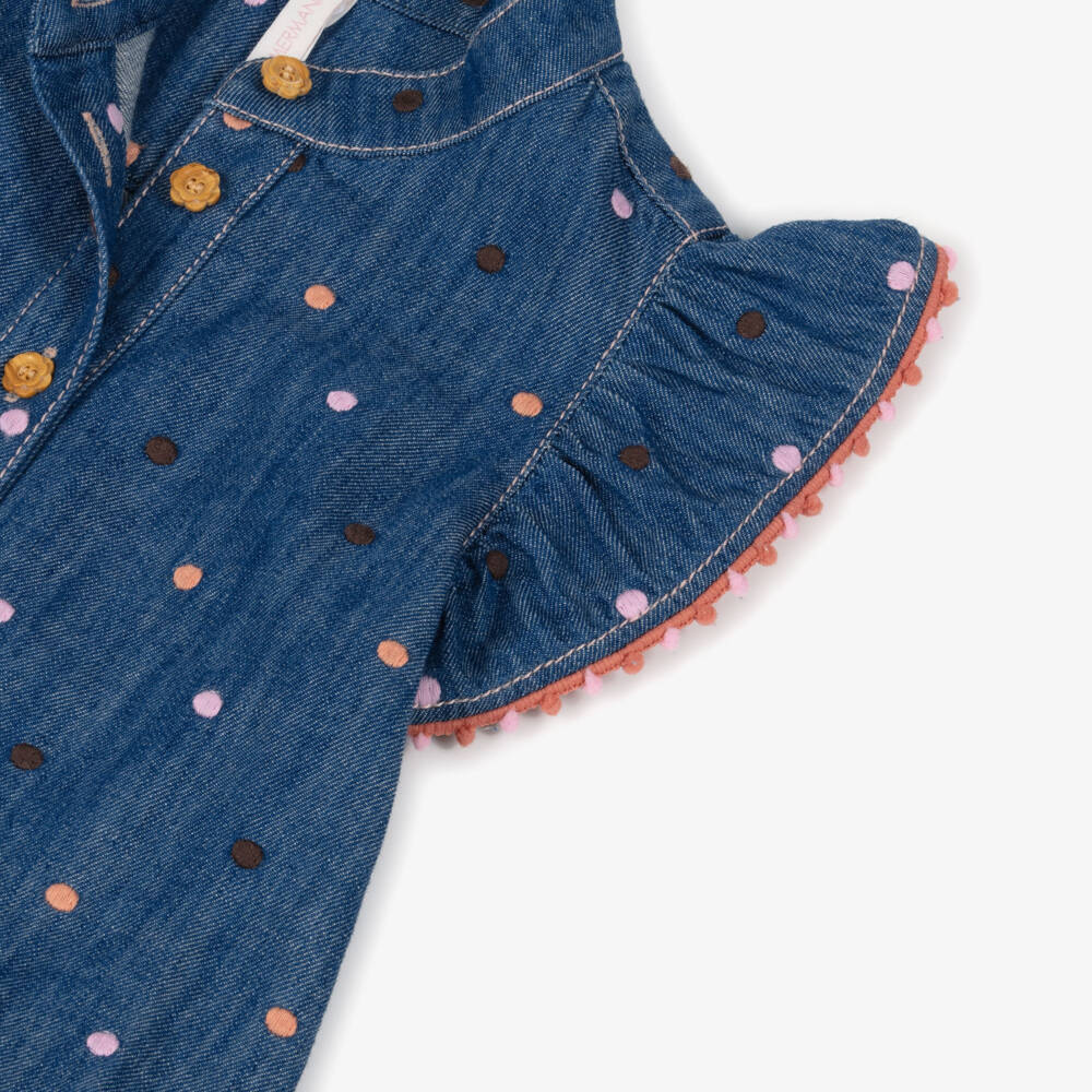 Zimmermann-Blue Denim Polka Dot Blouse | Childrensalon Outlet