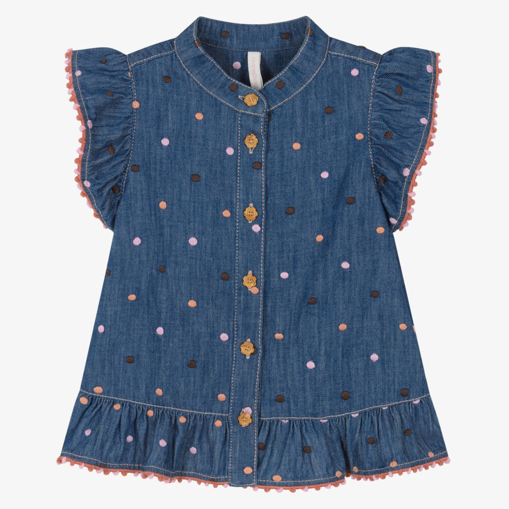 Zimmermann-Blue Denim Polka Dot Blouse | Childrensalon Outlet