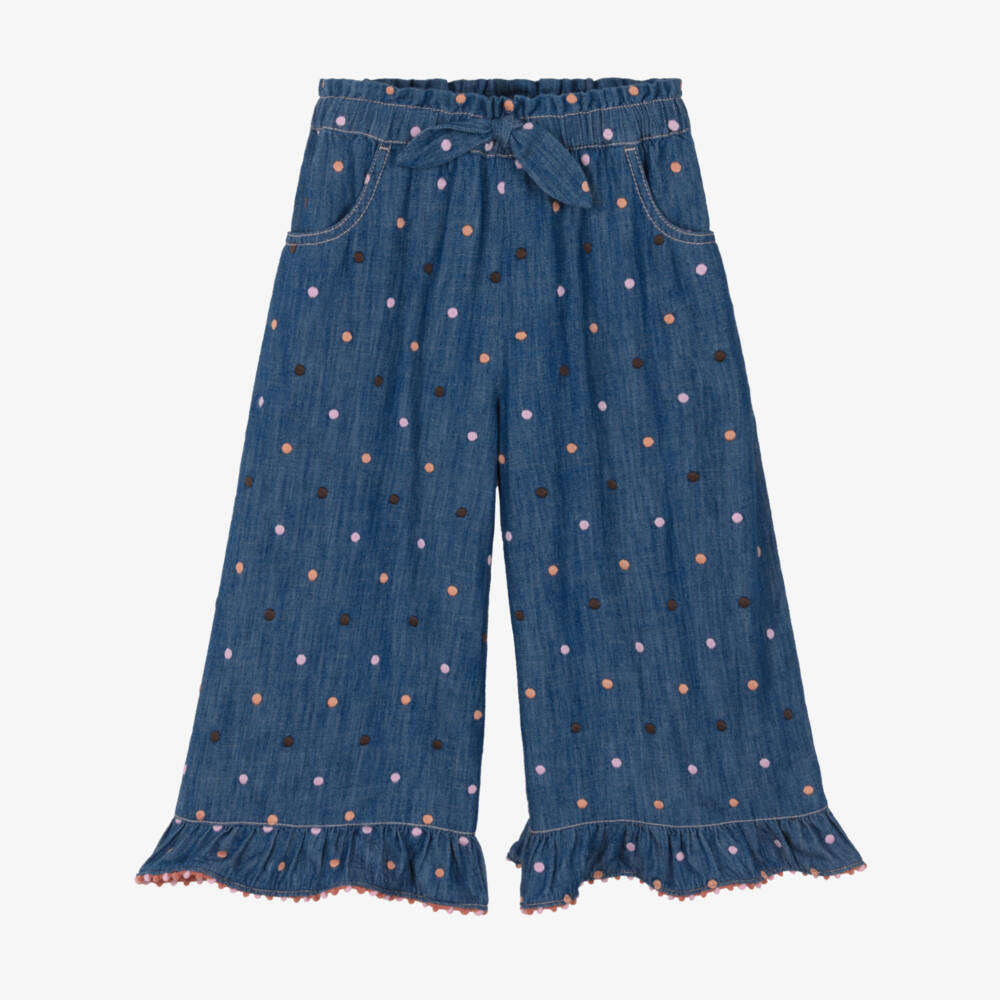 Zimmermann-Blue Denim Polka Dot Ruffle Jeans | Childrensalon Outlet