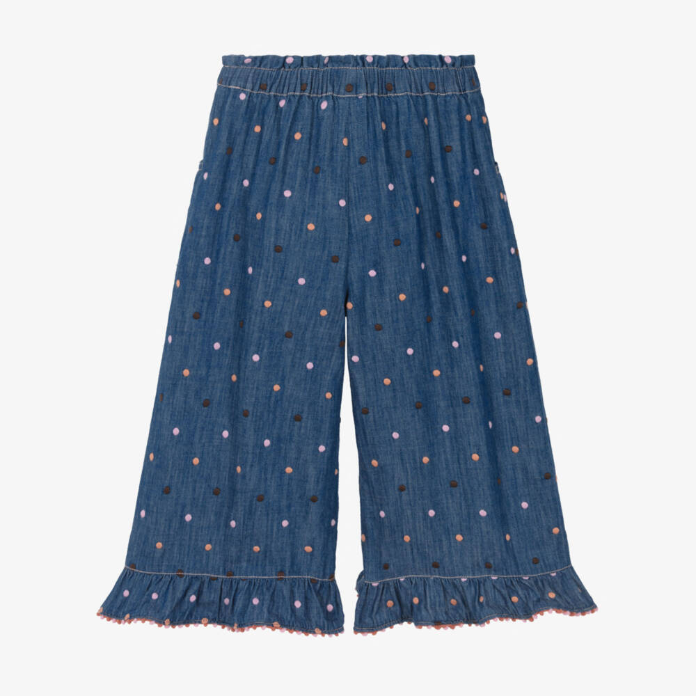 Zimmermann-Blue Denim Polka Dot Ruffle Jeans | Childrensalon Outlet