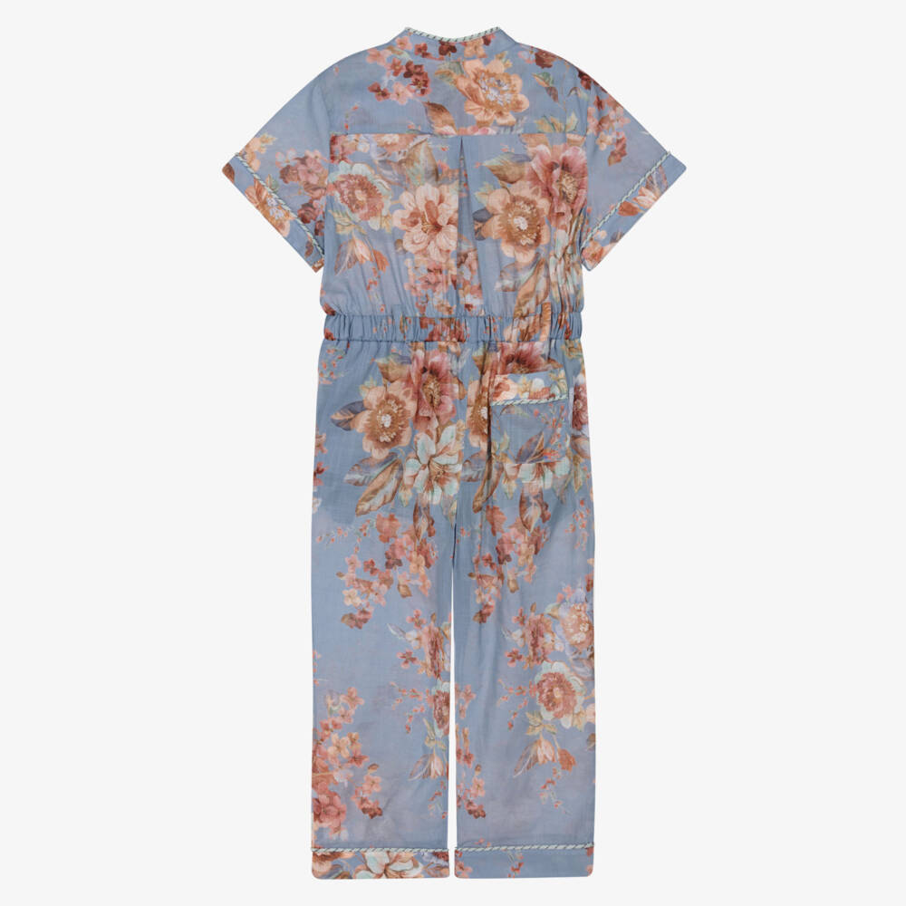 Zimmermann-Blue Floral Belted Jumpsuit | Childrensalon Outlet