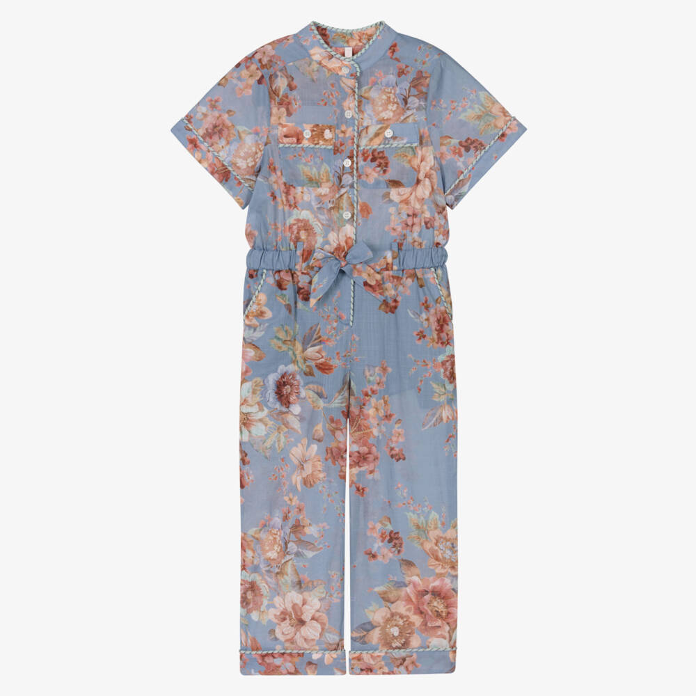 Zimmermann-Blue Floral Belted Jumpsuit | Childrensalon Outlet