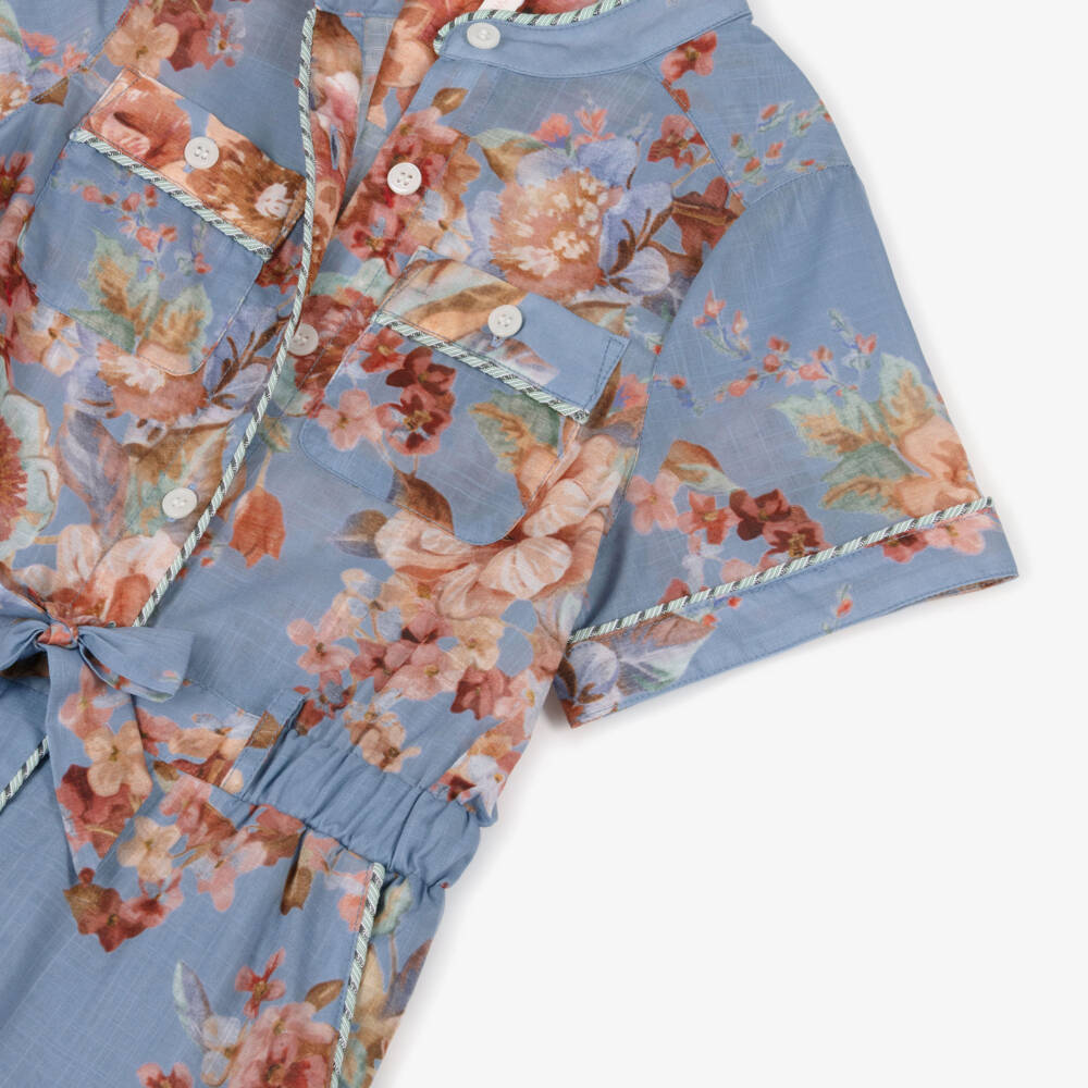 Zimmermann-Blue Floral Belted Jumpsuit | Childrensalon Outlet