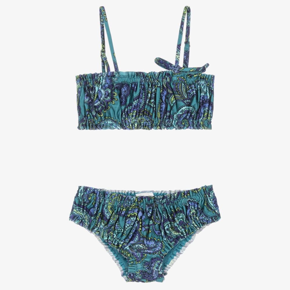 Zimmermann-Blue Floral Ruched Bikini | Childrensalon Outlet