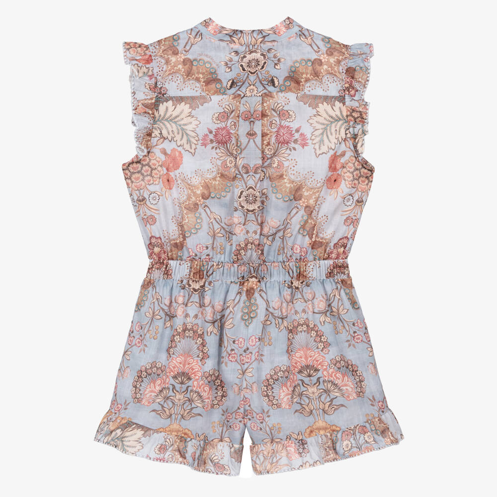 Zimmermann-Blue & Orange Floral Ruffle Playsuit | Childrensalon Outlet