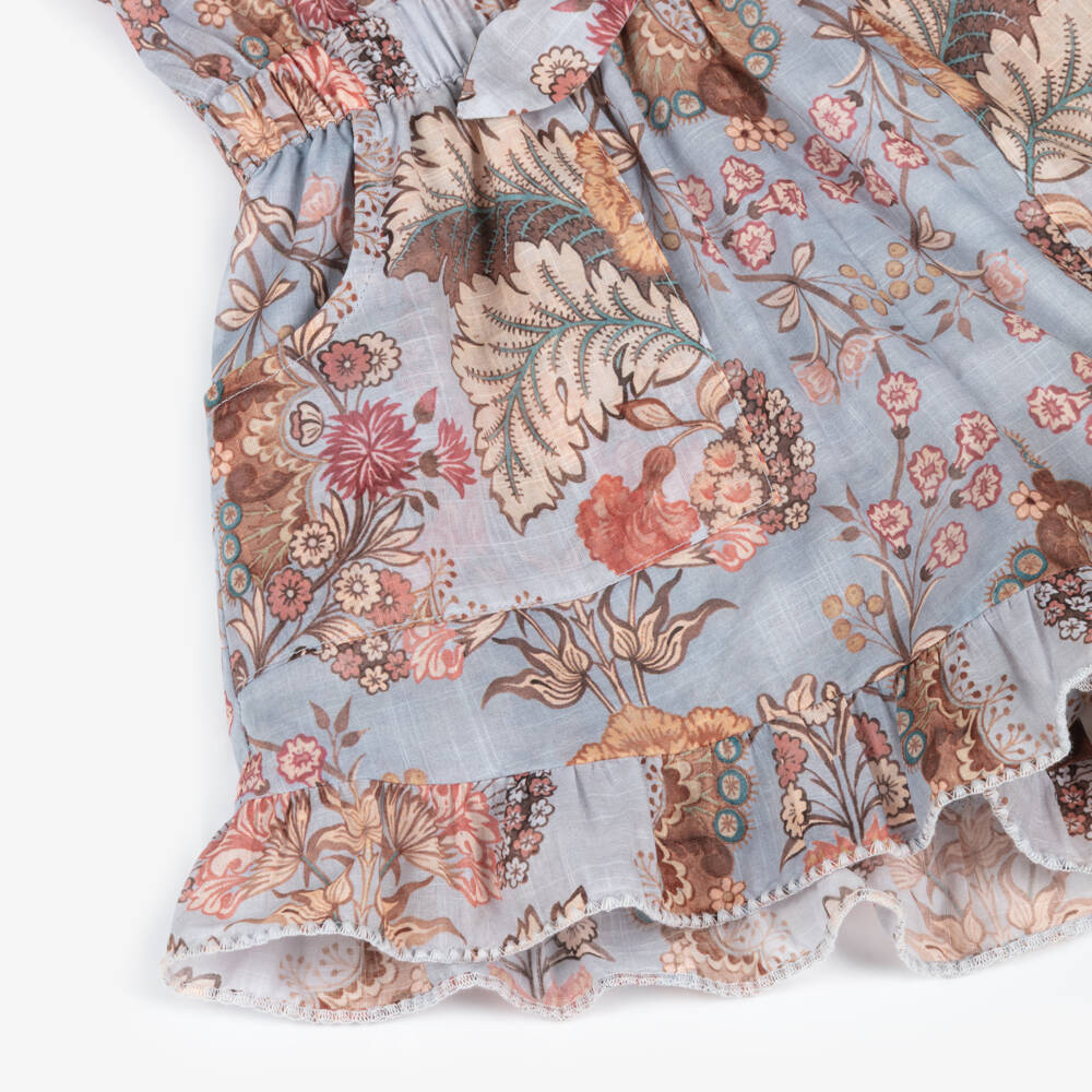 Zimmermann-Blue & Orange Floral Ruffle Playsuit | Childrensalon Outlet
