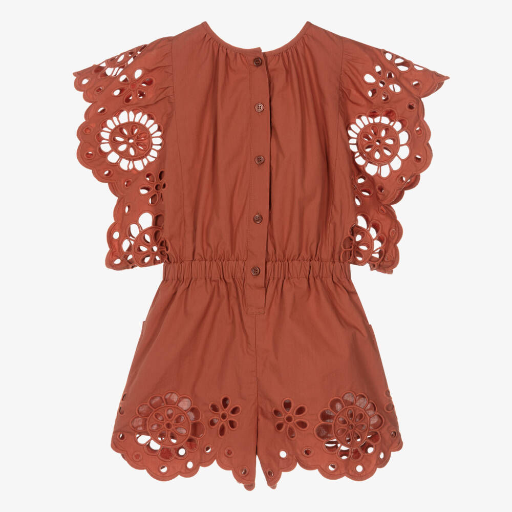 Zimmermann-Brown Cut Out Flower Playsuit | Childrensalon Outlet