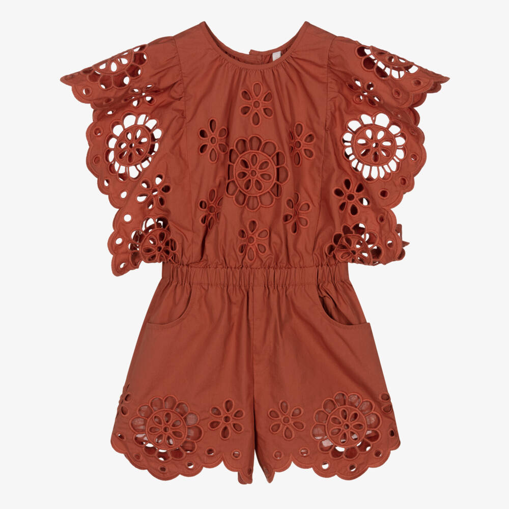 Zimmermann-Brown Cut Out Flower Playsuit | Childrensalon Outlet