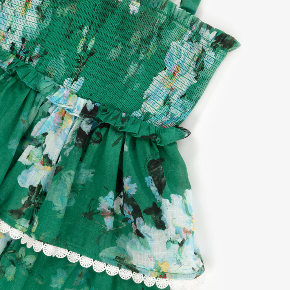 Zimmermann-Charming Green Cotton Tiered Dress | Childrensalon Outlet