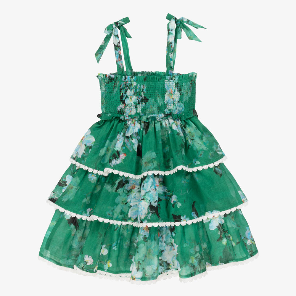 Zimmermann-Charming Green Cotton Tiered Dress | Childrensalon Outlet