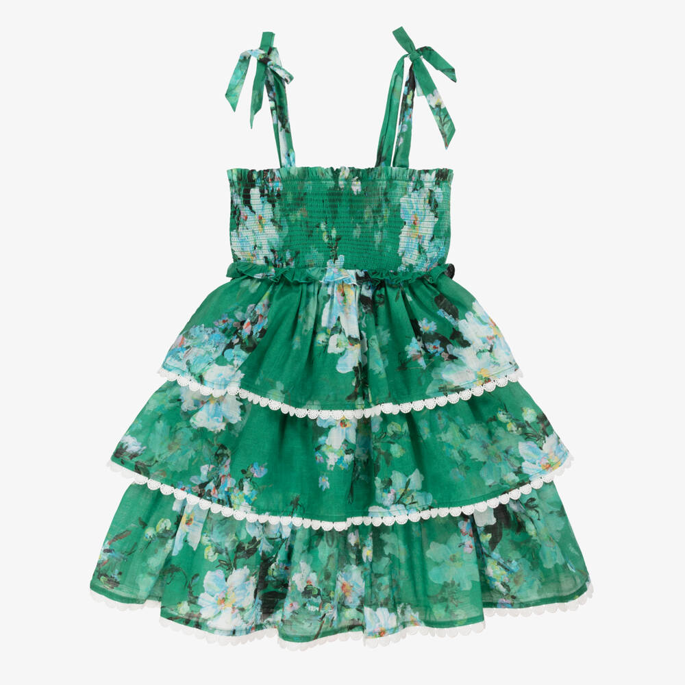 Zimmermann-Charming Green Cotton Tiered Dress | Childrensalon Outlet