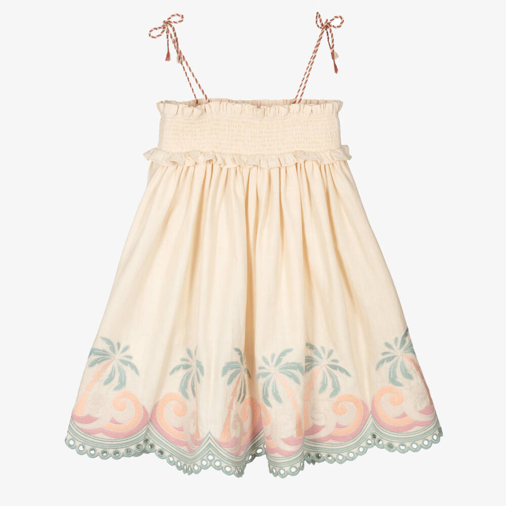 Zimmermann-Бежевая украшенная хлопковая платье для девочек | Childrensalon Outlet