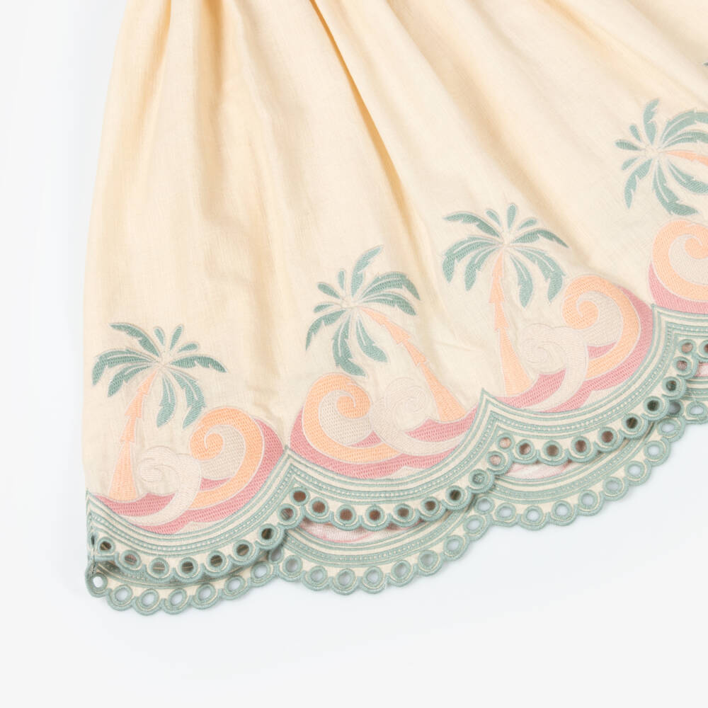 Zimmermann-Бежевая украшенная хлопковая платье для девочек | Childrensalon Outlet