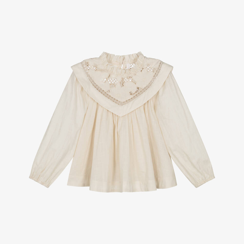 Zimmermann-Girls Beige Embroidered Cotton Blouse | Childrensalon Outlet