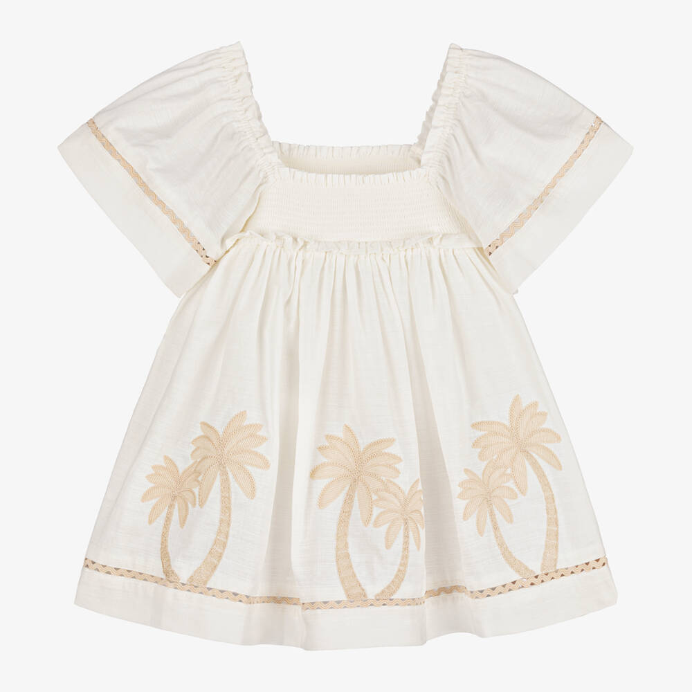 Zimmermann-Girls Beige Embroidered Cotton Dress | Childrensalon Outlet