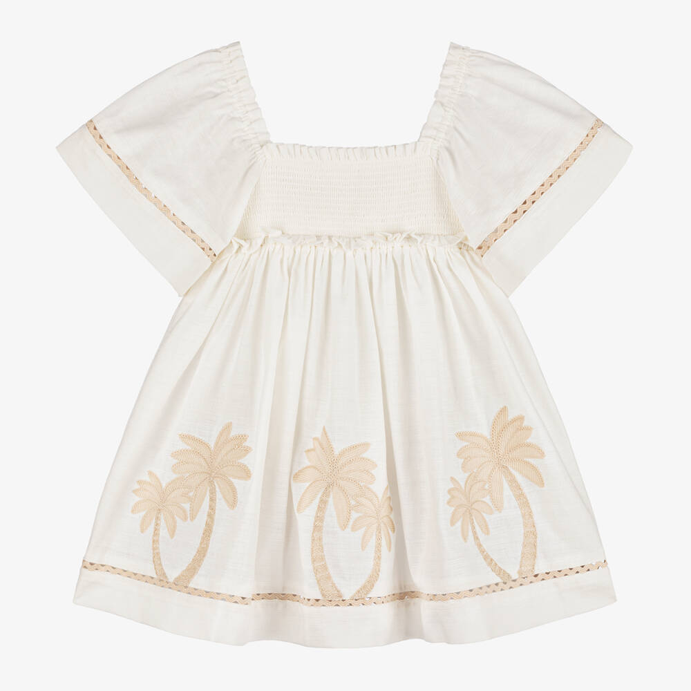 Zimmermann-Girls Beige Embroidered Cotton Dress | Childrensalon Outlet