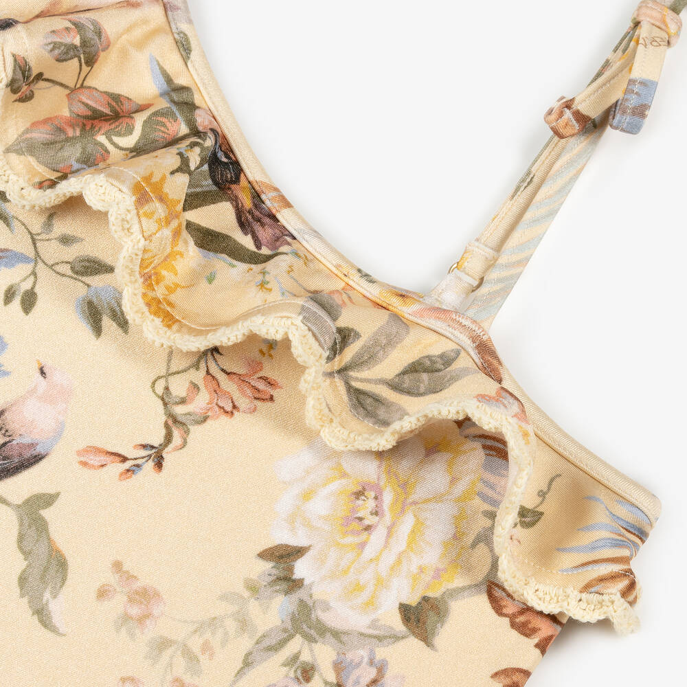 Zimmermann-Girls Beige Floral Swimsuit | Childrensalon Outlet